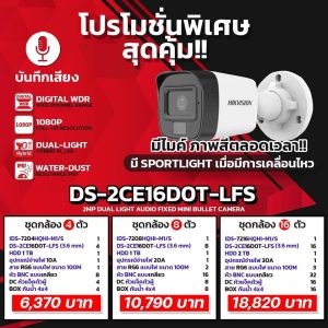 ชุดกล้องวงจรปิด 16 ตัว Hikvision อนาลอค 2 ล้านพิกเซล
