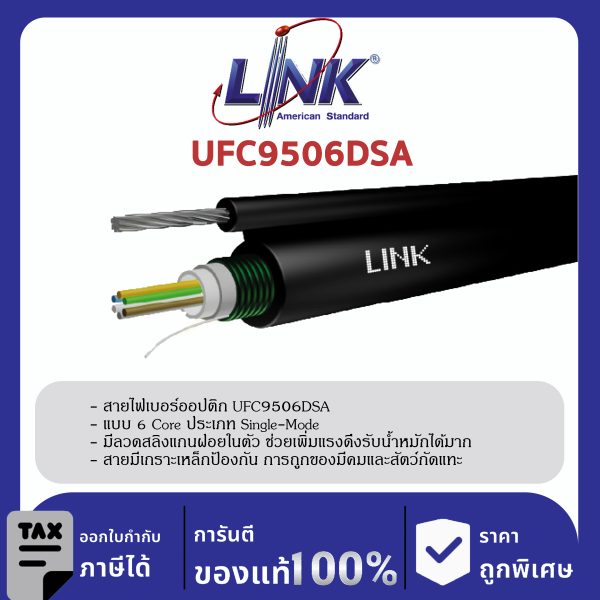 LINK (รุ่น UFC9506DSA) F.O. CTV Drop Wire, Stranded, Armored 6 Core, OS2 4,000 M