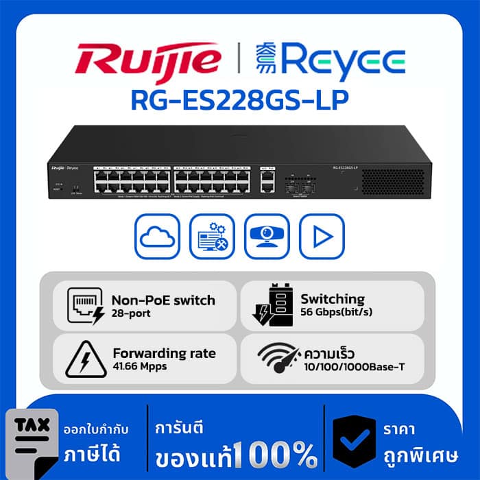 Switches รุ่น RG-ES228GS-LP 28-Port Gigabit Smart Cloud Managed PoE Switch