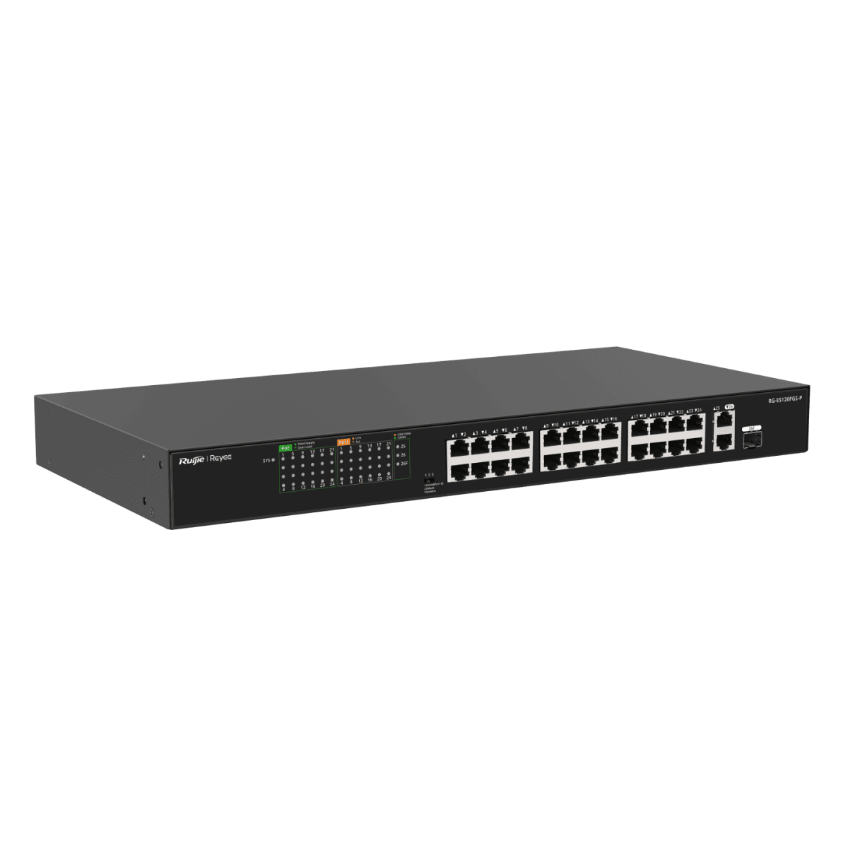 Switches รุ่น RG-ES126FGS-P 24-Port 10/100 Mbps with 2-Port Gigabit Unmanaged PoE Switch